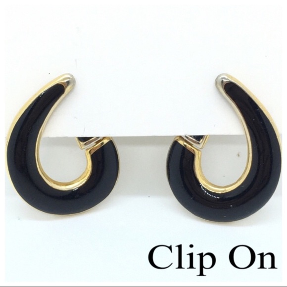 TANCER II Black Enamel and Gold Earrings - Picture 3 of 9